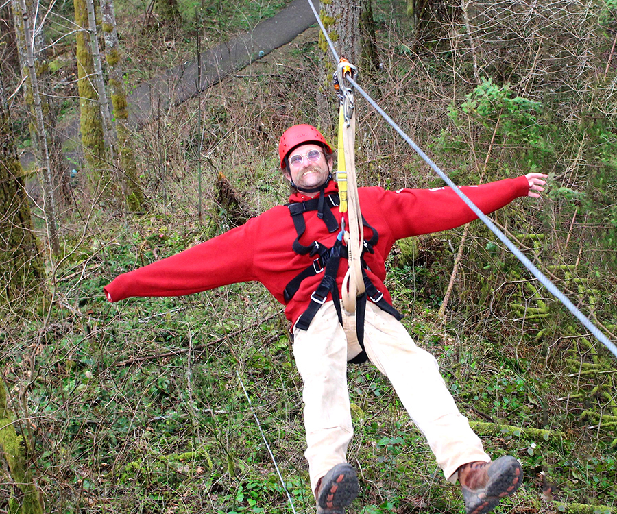 David D. Hunter, certified arborist, ziplining